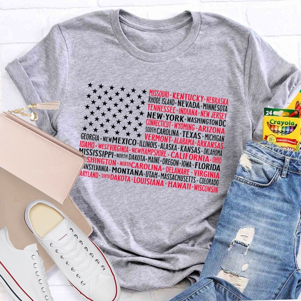 50 States US Flag Graphic  Teacher T-shirt