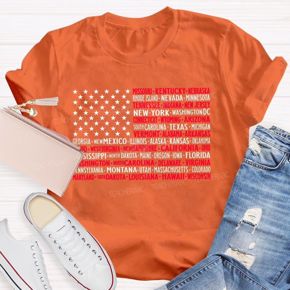50 States US Flag Graphic  Teacher T-shirt