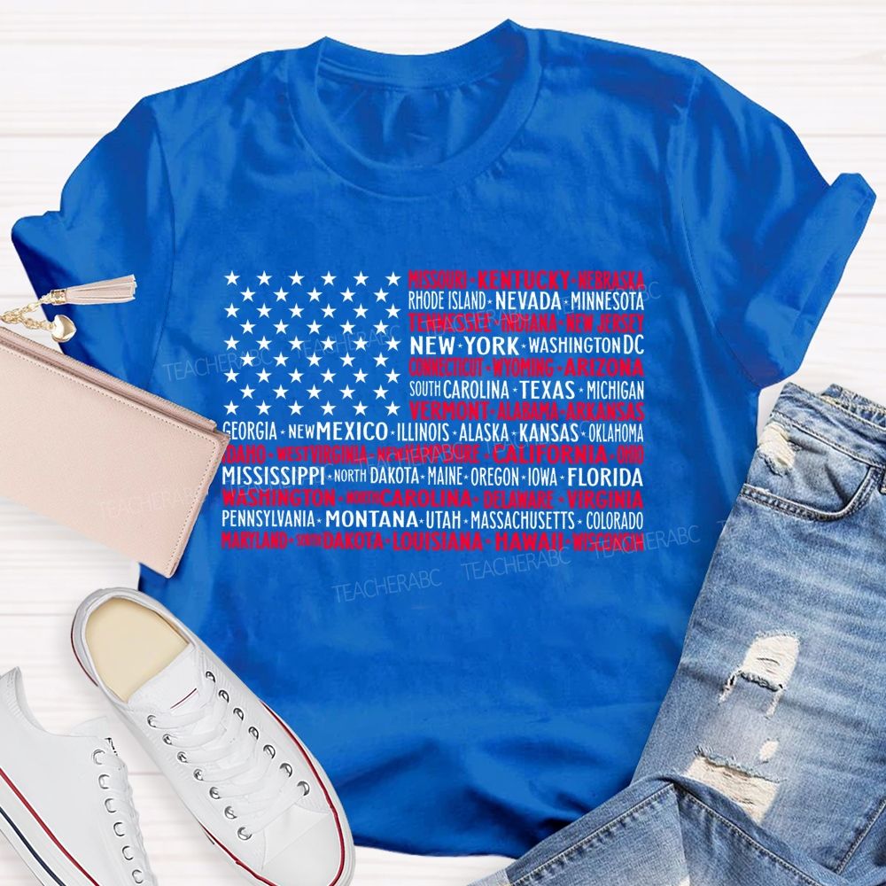 50 States US Flag Graphic  Teacher T-shirt