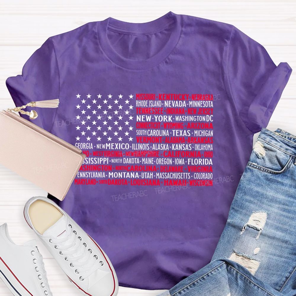 50 States US Flag Graphic  Teacher T-shirt
