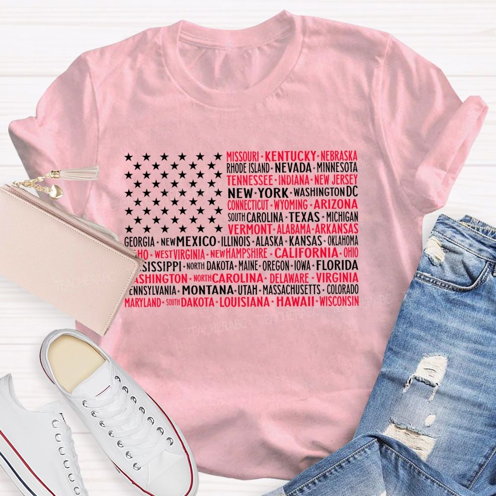 50 States US Flag Graphic  Teacher T-shirt