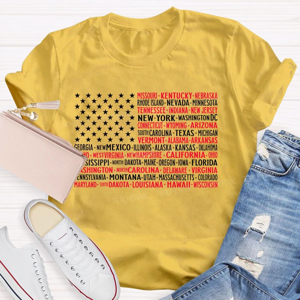 50 States US Flag Graphic  Teacher T-shirt
