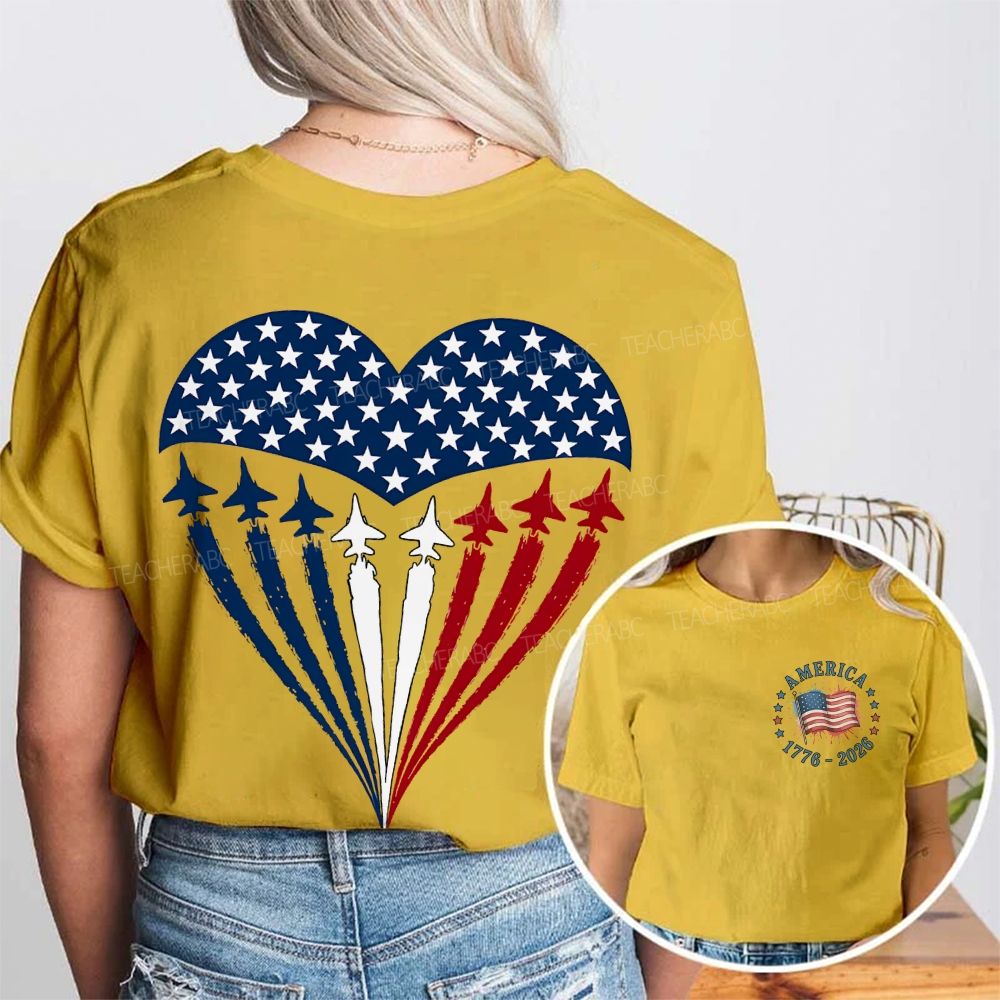 America Airplane Graphic  Double Printed T-shirt