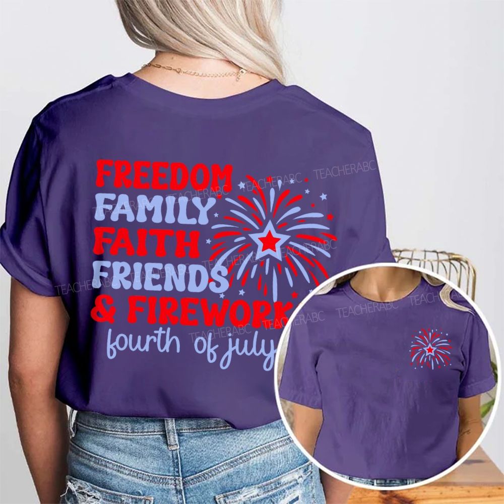 Freedom  Family Faith  Friends  Fireworks   Double Printed T-shirt