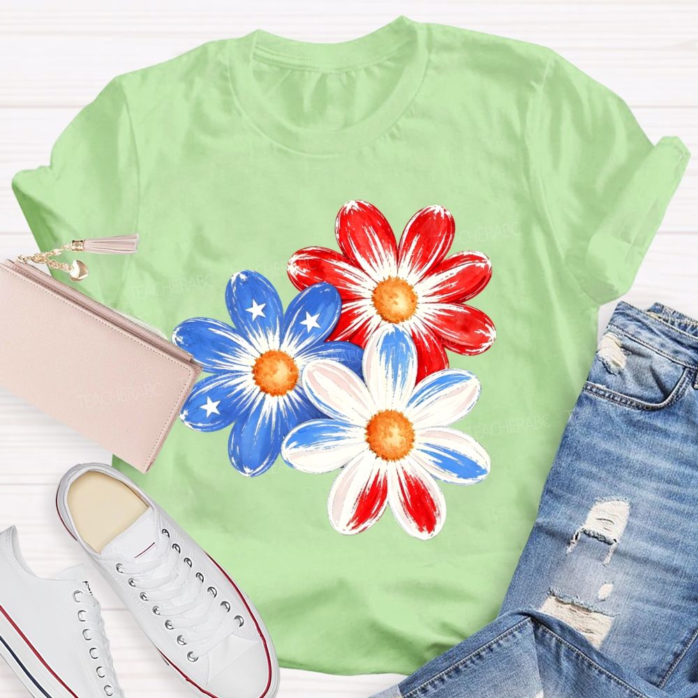 Independence Day Flowers Stars Patterns  Teacher T-shirt