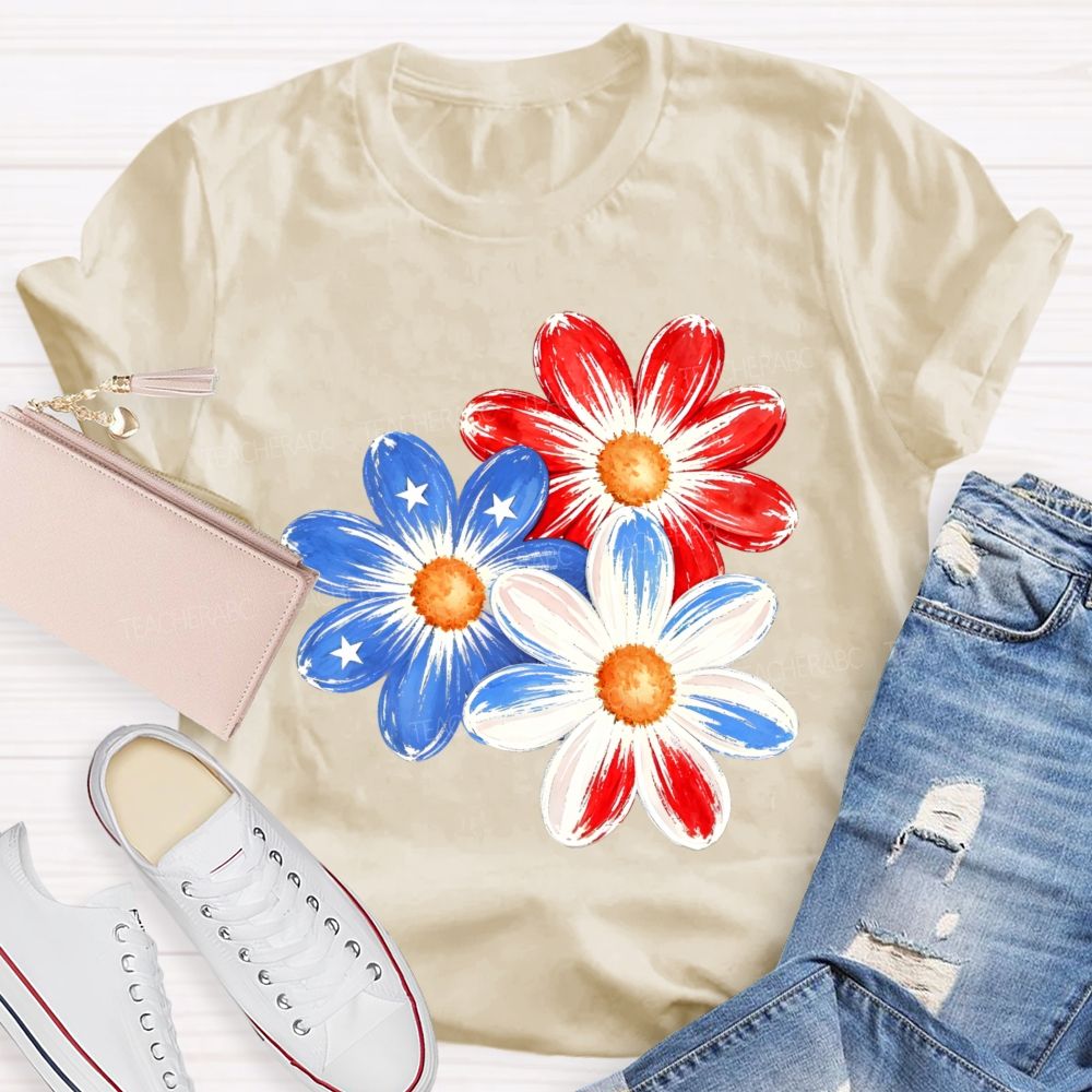 Independence Day Flowers Stars Patterns  Teacher T-shirt
