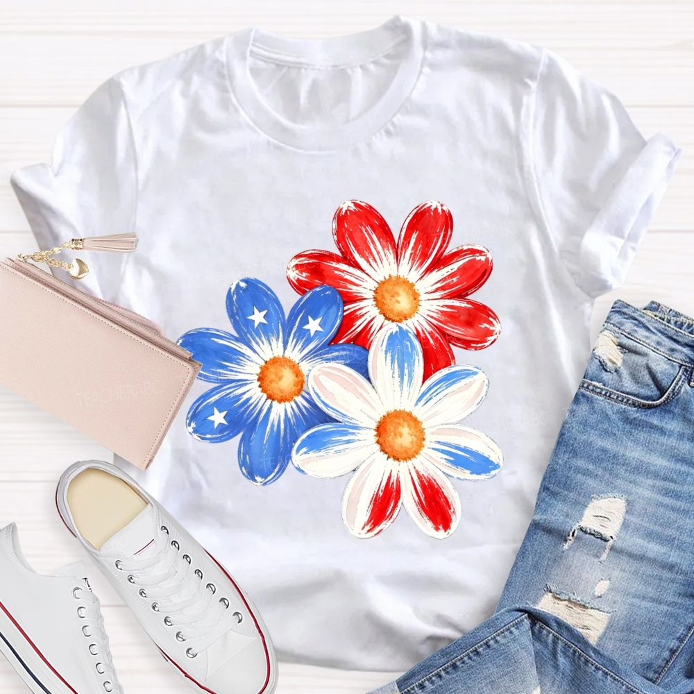 Independence Day Flowers Stars Patterns  Teacher T-shirt