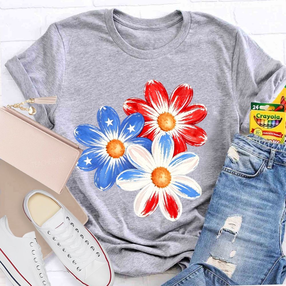 Independence Day Flowers Stars Patterns  Teacher T-shirt