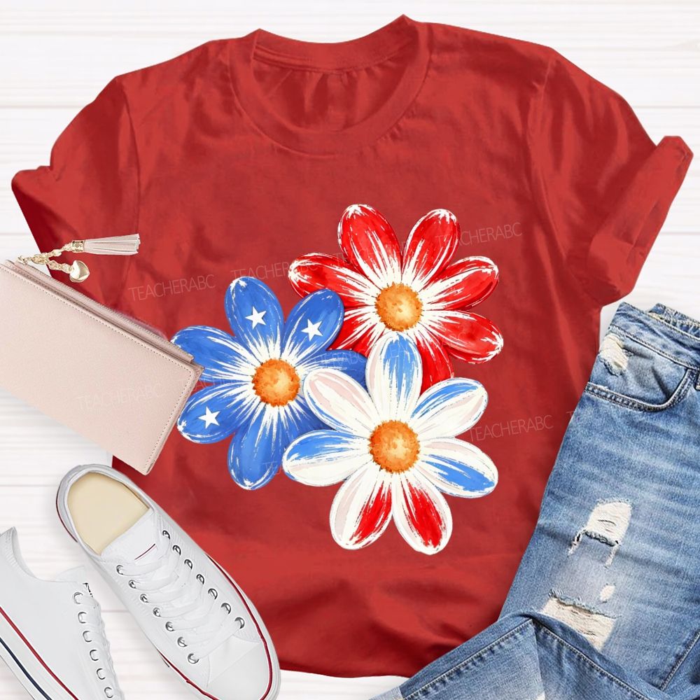 Independence Day Flowers Stars Patterns  Teacher T-shirt