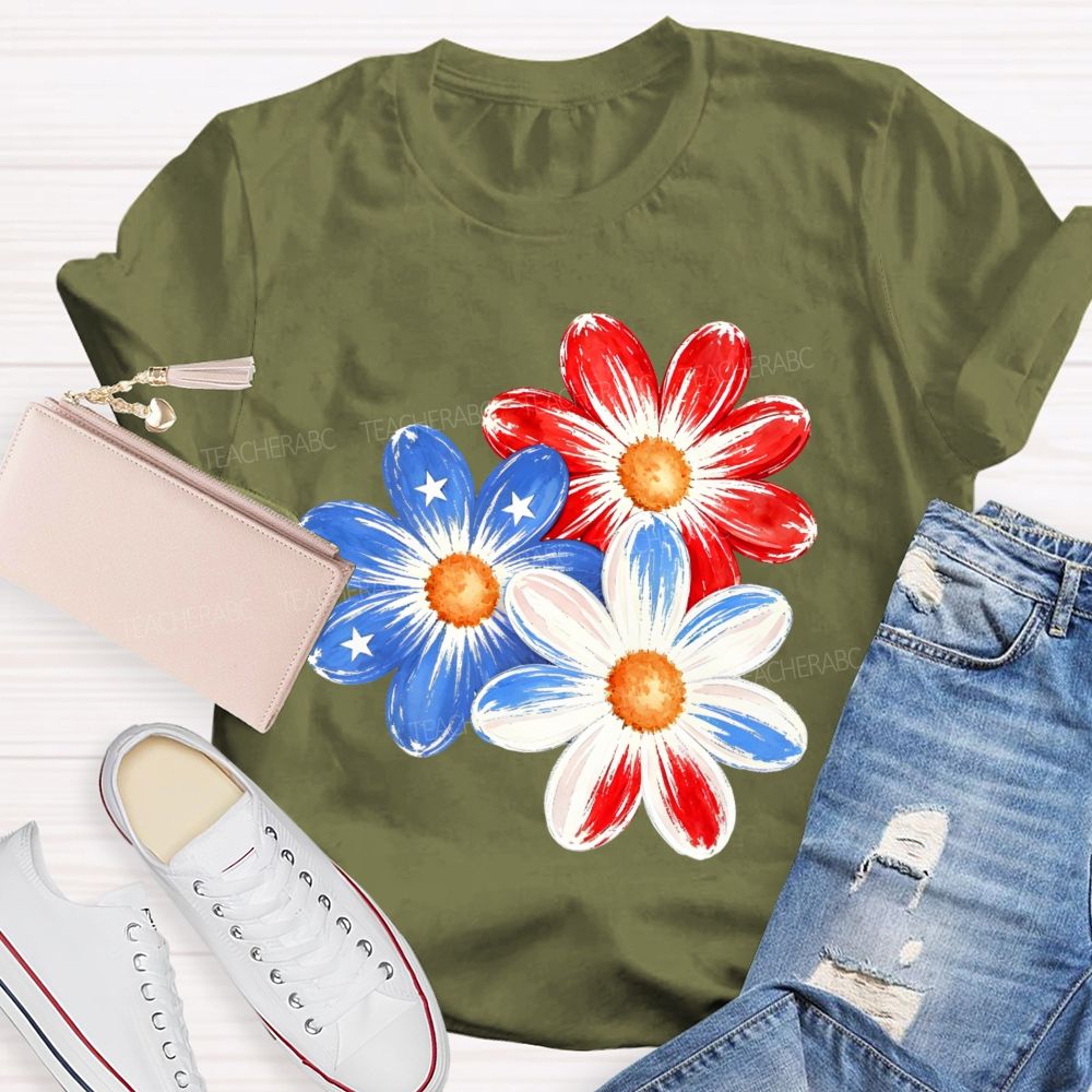 Independence Day Flowers Stars Patterns  Teacher T-shirt