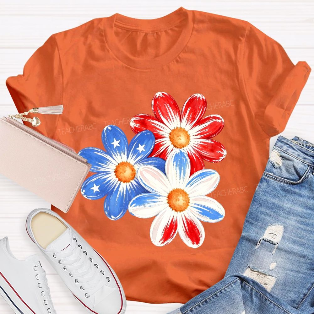 Independence Day Flowers Stars Patterns  Teacher T-shirt