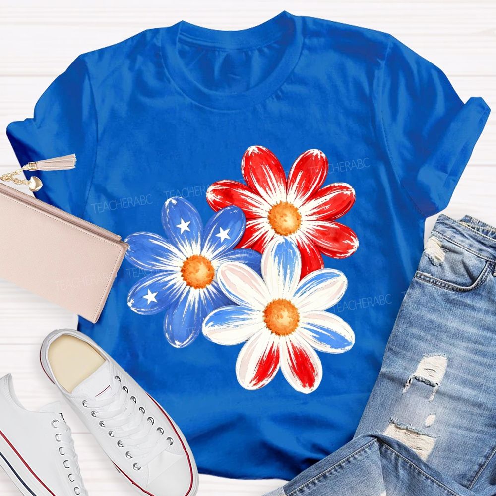 Independence Day Flowers Stars Patterns  Teacher T-shirt