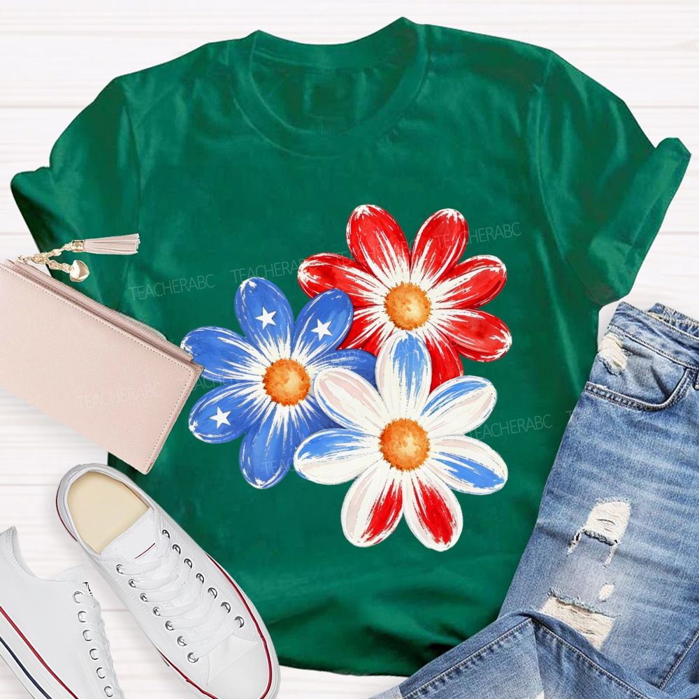 Independence Day Flowers Stars Patterns  Teacher T-shirt