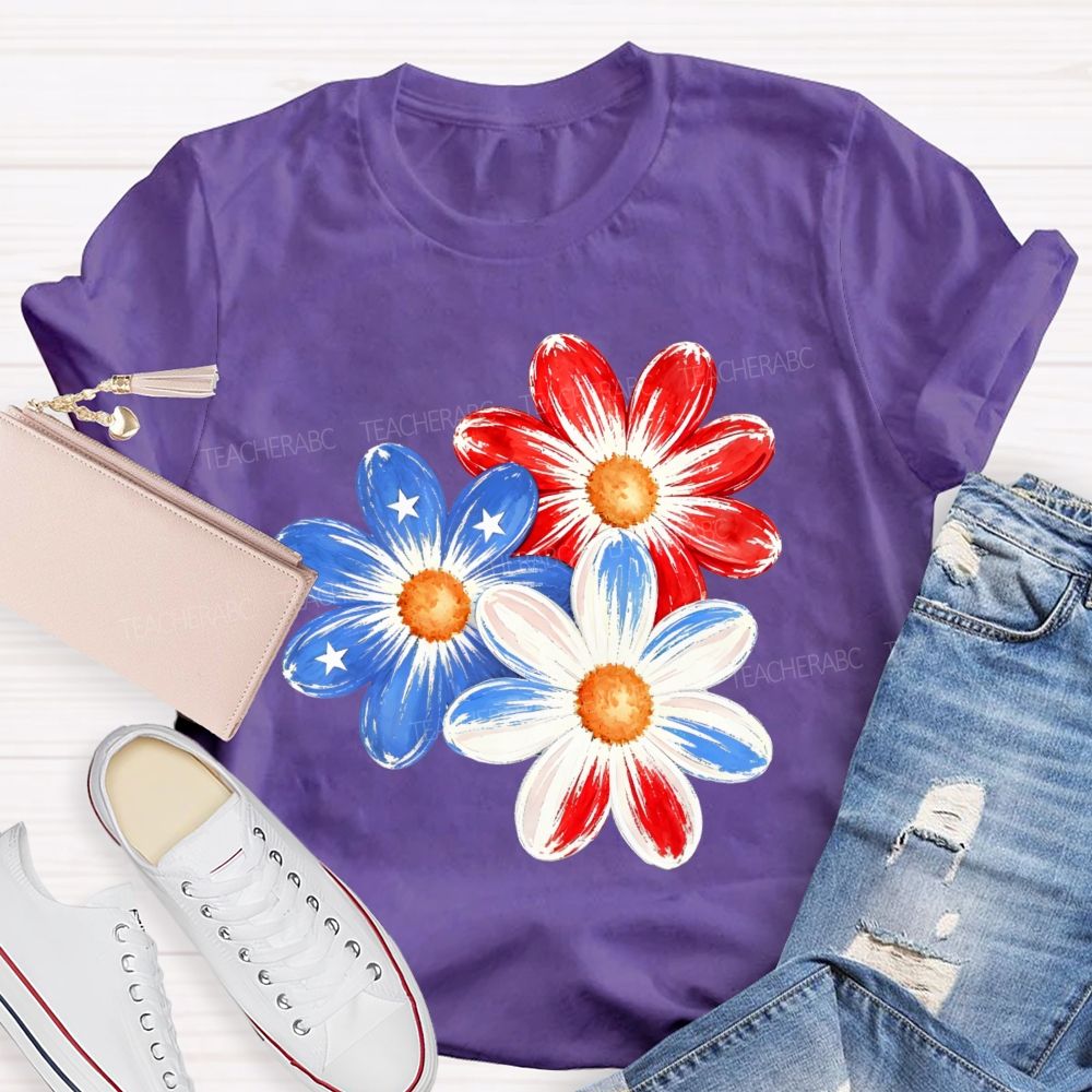 Independence Day Flowers Stars Patterns  Teacher T-shirt