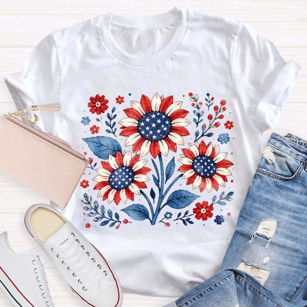 Sunflower Stars Independence Day  Teacher T-shirt