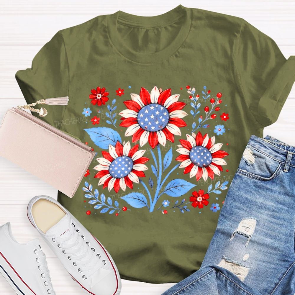 Sunflower Stars Independence Day  Teacher T-shirt