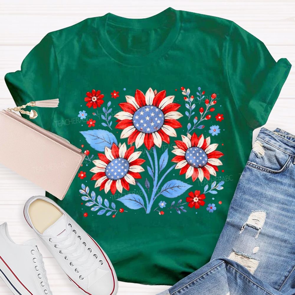 Sunflower Stars Independence Day  Teacher T-shirt