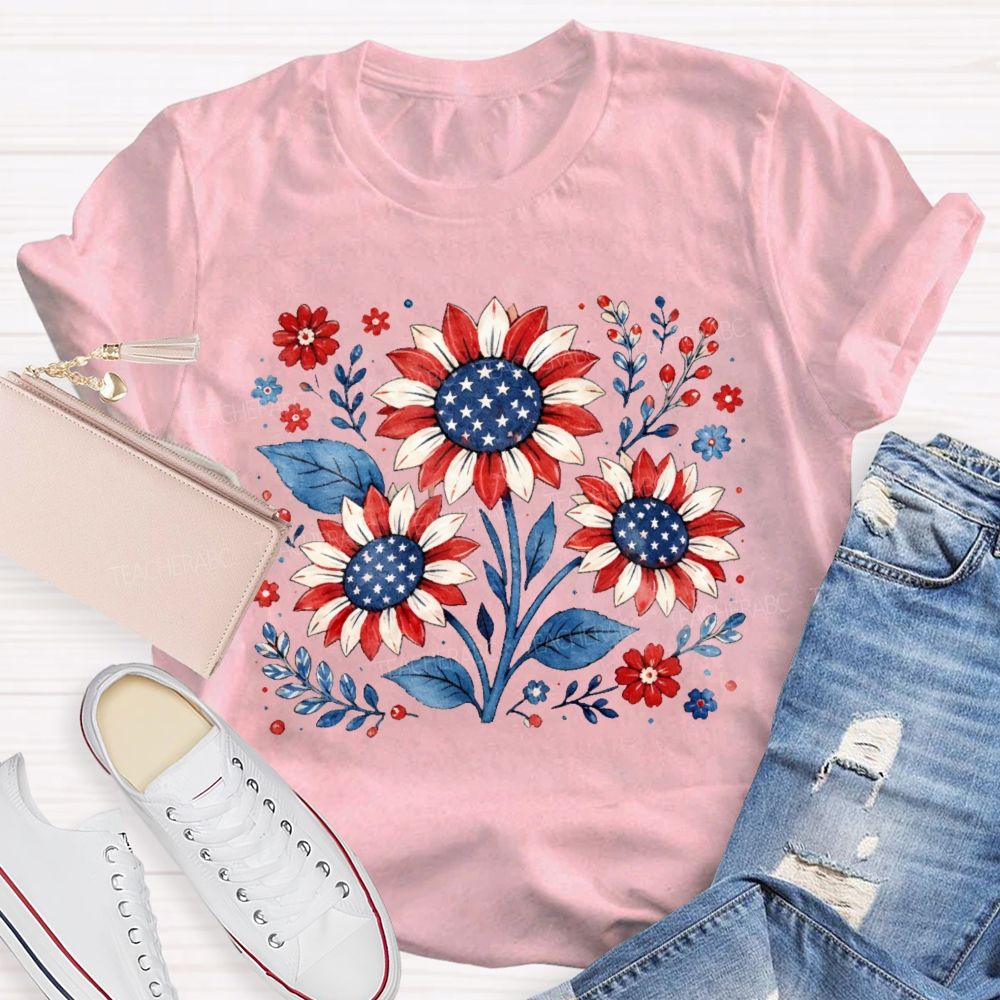 Sunflower Stars Independence Day  Teacher T-shirt