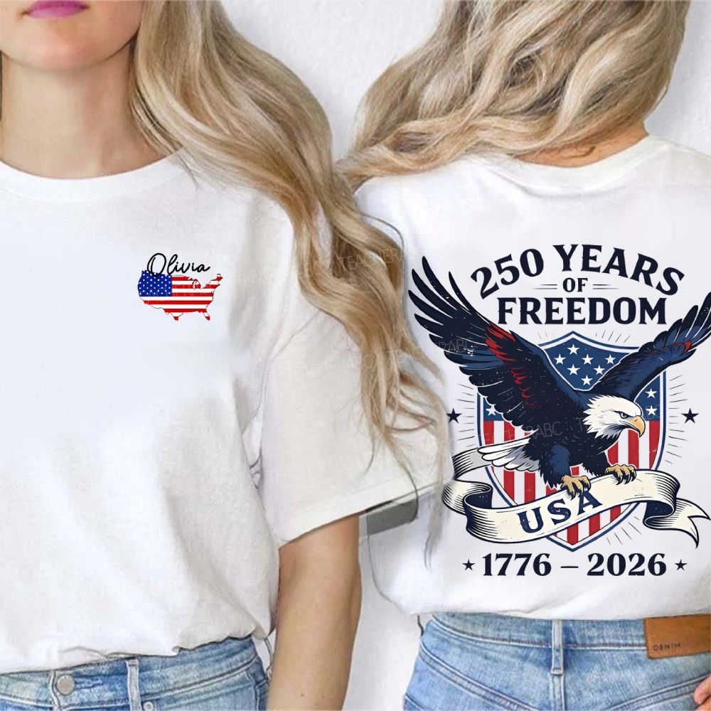 Personalized Name 250 Years Of Freedom Usa 1776-2026 Double Printed T-shirt