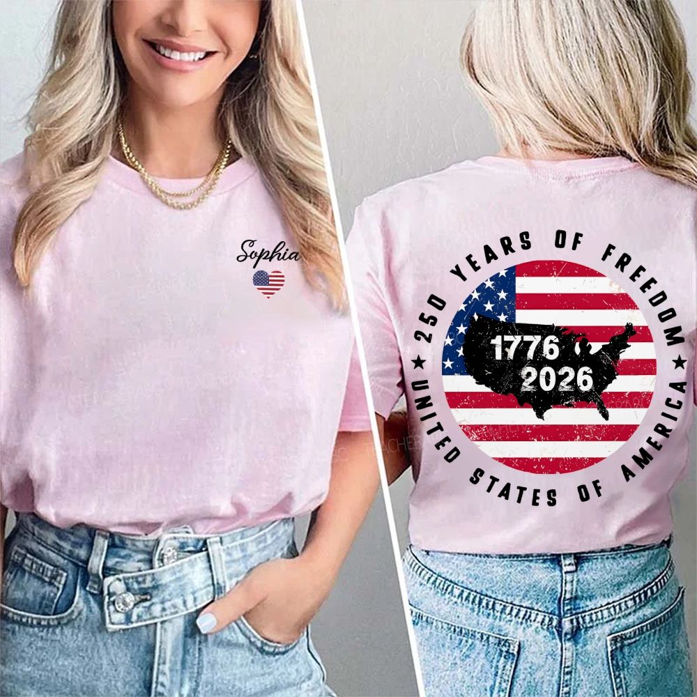Personalized Name United States Of America 250 Years Of Freedom 1776-2026 Double Printed T-shirt