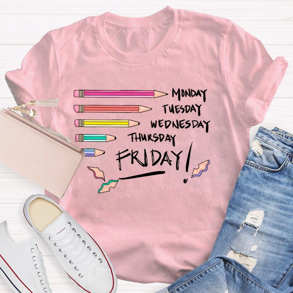 Monday Tuesday  Wednesday  Thursday Friday   Colorful Pattern  Teacher T-shirt