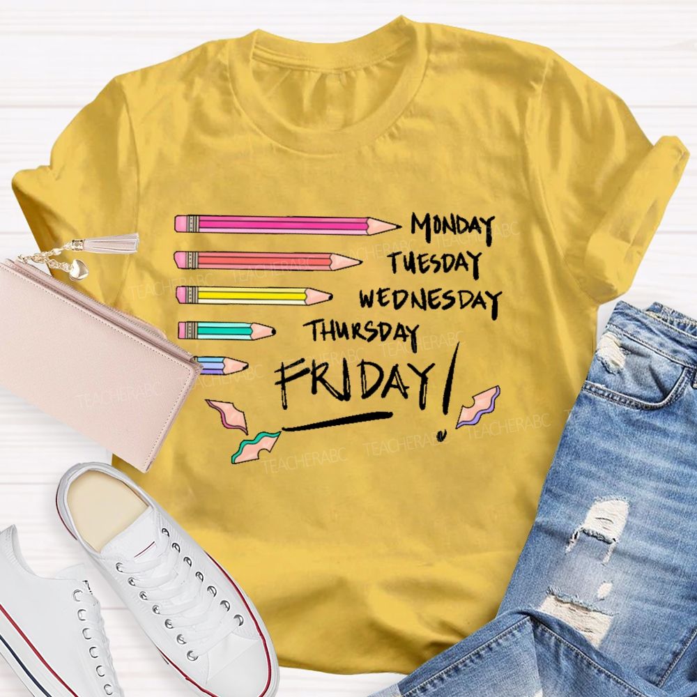 Monday Tuesday  Wednesday  Thursday Friday   Colorful Pattern  Teacher T-shirt