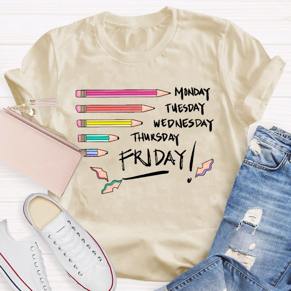 Monday Tuesday  Wednesday  Thursday Friday   Colorful Pattern  Teacher T-shirt