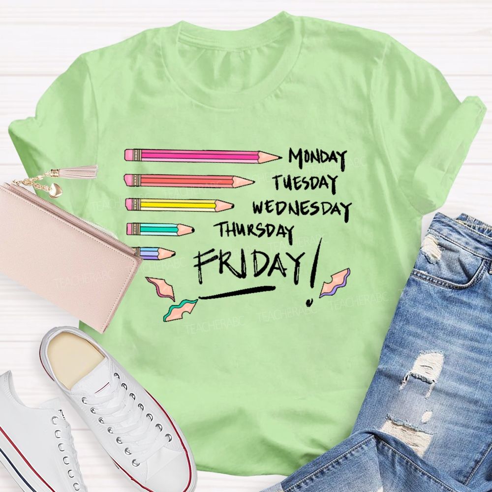 Monday Tuesday  Wednesday  Thursday Friday   Colorful Pattern  Teacher T-shirt
