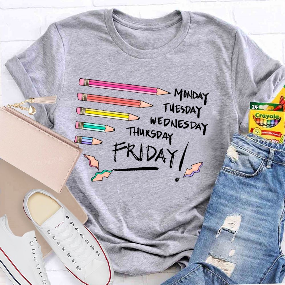 Monday Tuesday  Wednesday  Thursday Friday   Colorful Pattern  Teacher T-shirt