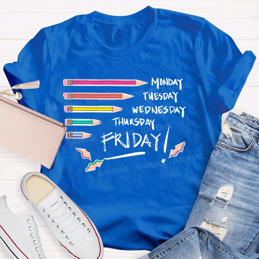 Monday Tuesday  Wednesday  Thursday Friday   Colorful Pattern  Teacher T-shirt