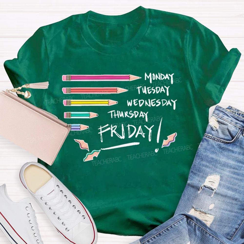 Monday Tuesday  Wednesday  Thursday Friday   Colorful Pattern  Teacher T-shirt
