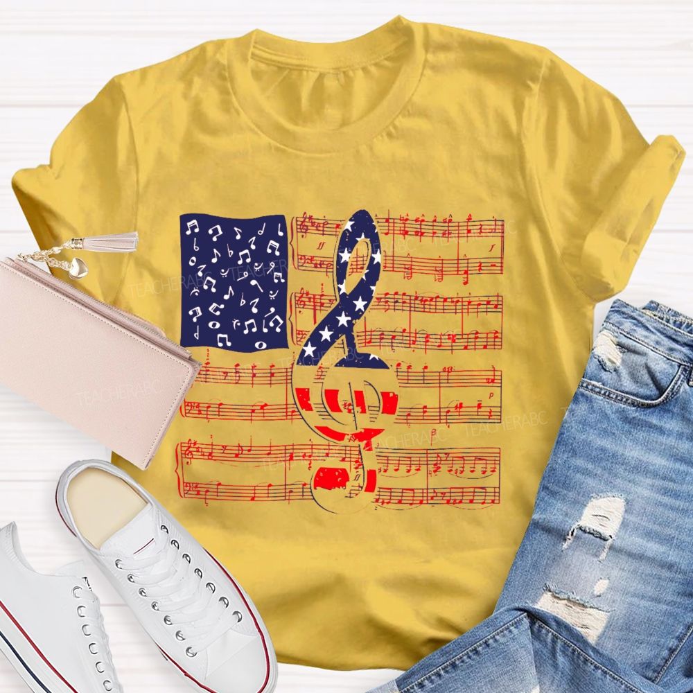 Musical Note Flag Independence Day Pattern   Teacher T-shirt
