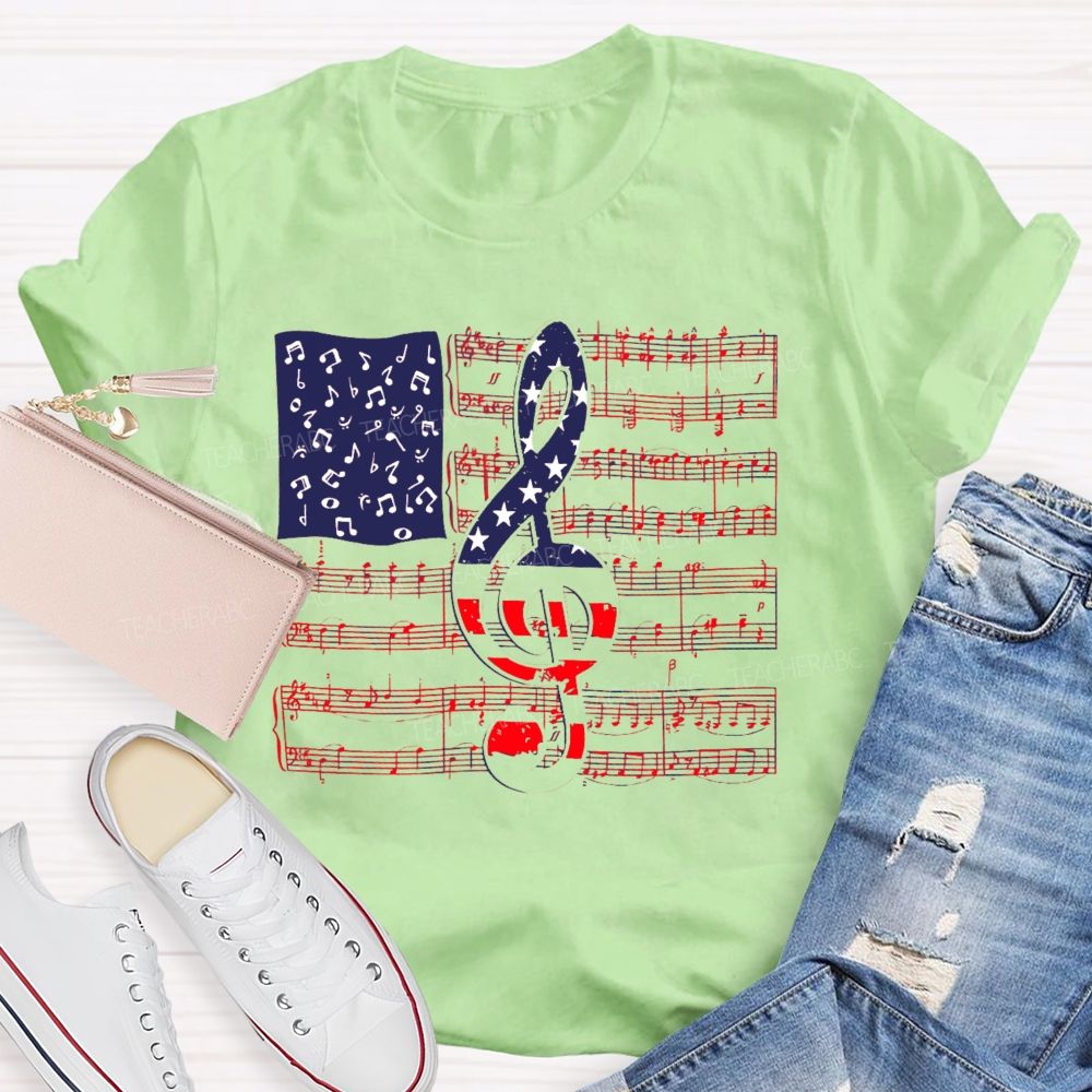 Musical Note Flag Independence Day Pattern   Teacher T-shirt