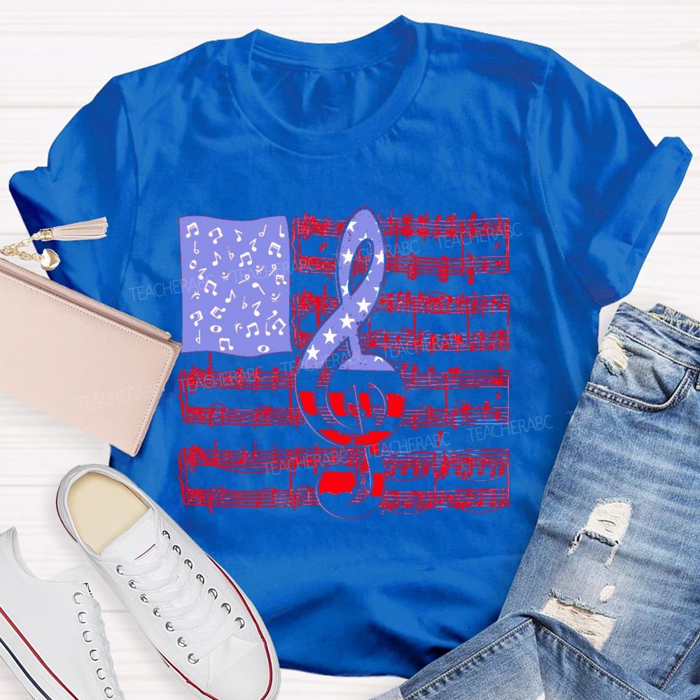 Musical Note Flag Independence Day Pattern   Teacher T-shirt