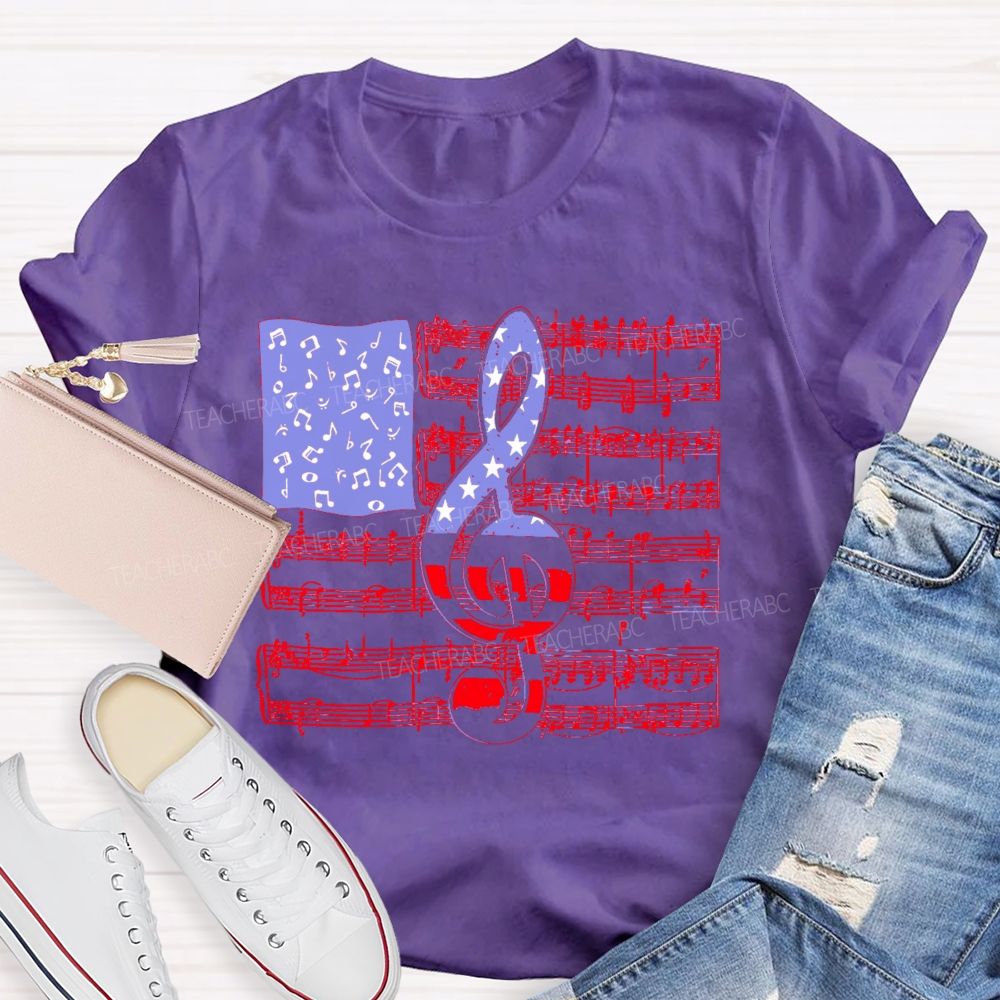Musical Note Flag Independence Day Pattern   Teacher T-shirt