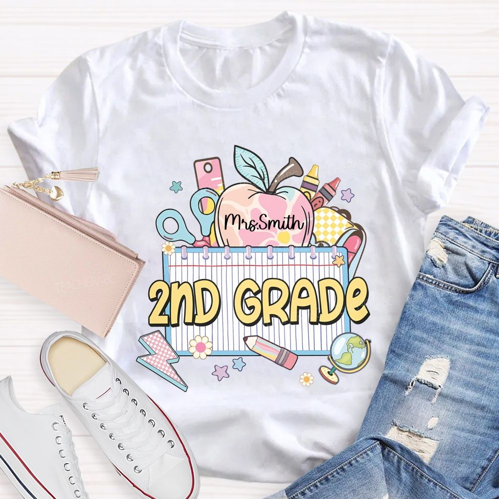 Personalized Name  And Grade  2nd Grade Graphics   Teacher T-shirt