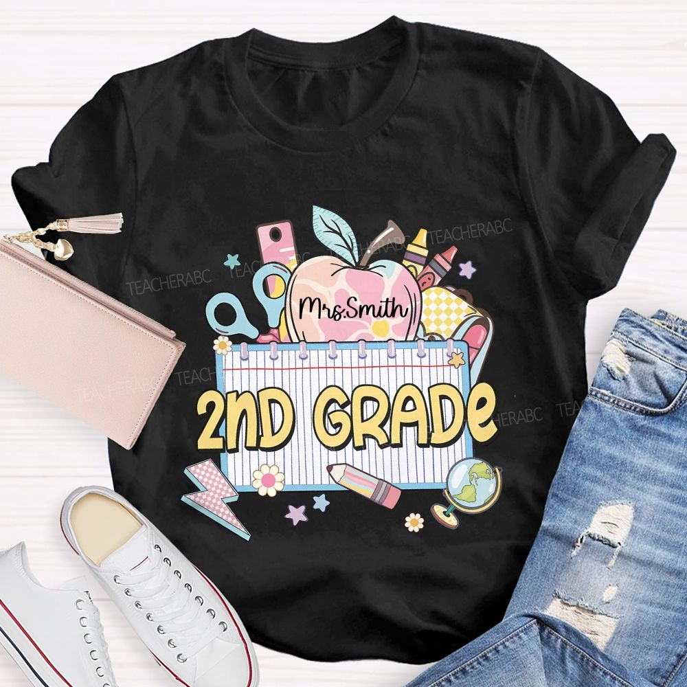 Personalized Name  And Grade  2nd Grade Graphics   Teacher T-shirt