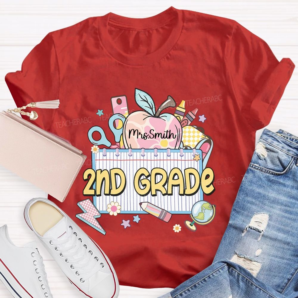 Personalized Name  And Grade  2nd Grade Graphics   Teacher T-shirt