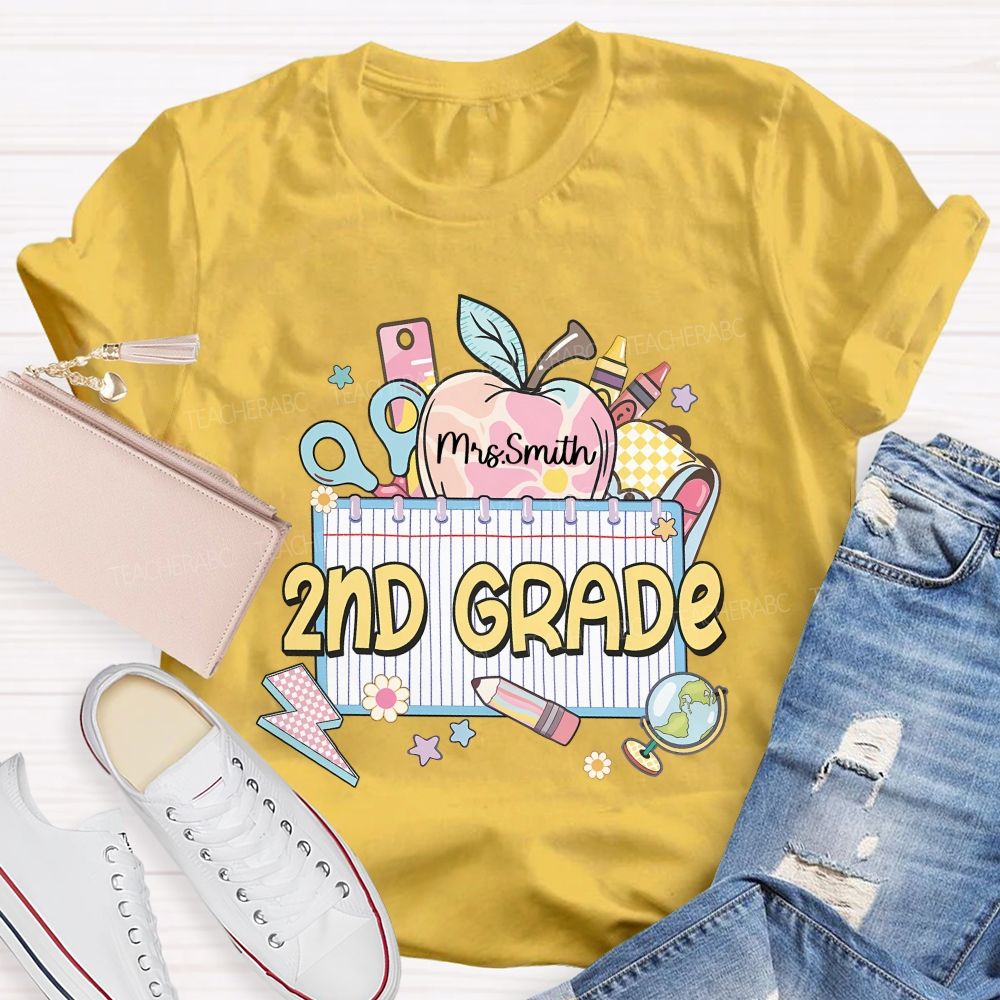 Personalized Name  And Grade  2nd Grade Graphics   Teacher T-shirt