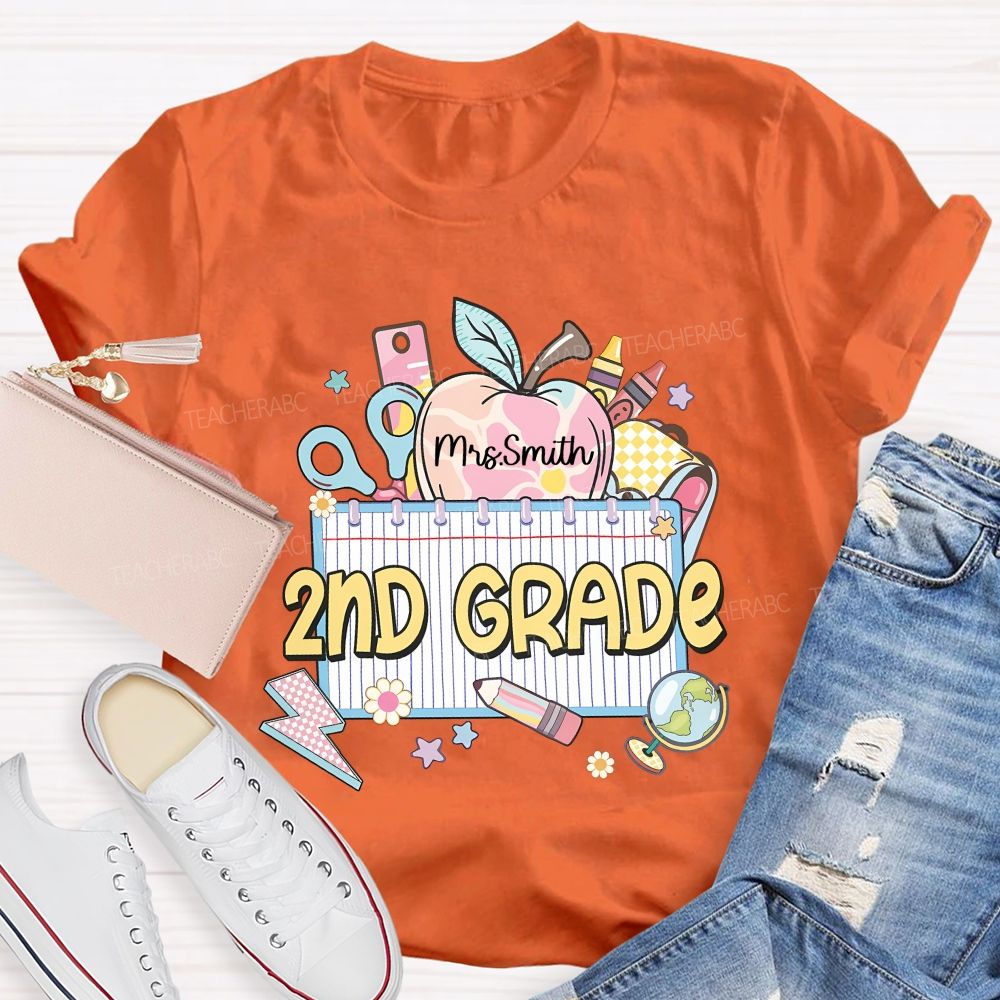 Personalized Name  And Grade  2nd Grade Graphics   Teacher T-shirt