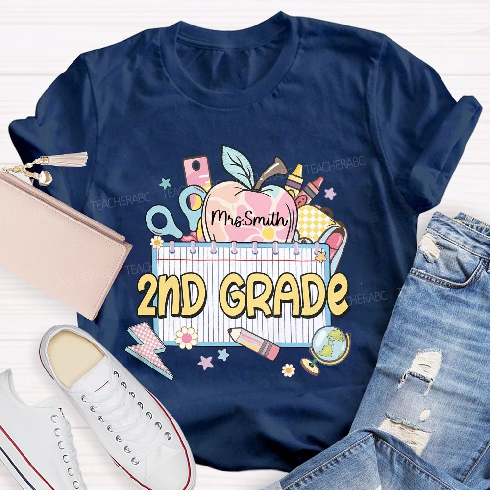 Personalized Name  And Grade  2nd Grade Graphics   Teacher T-shirt