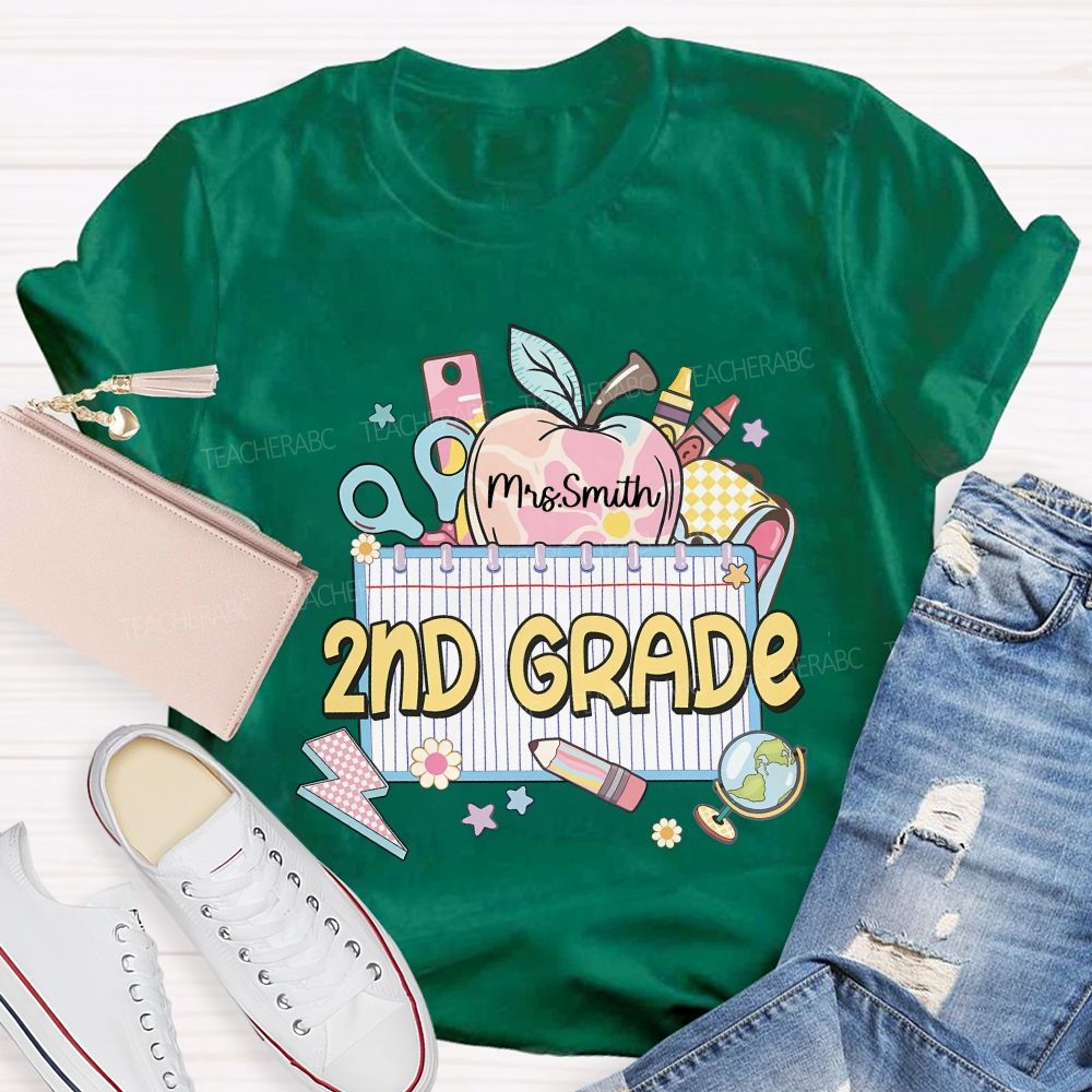 Personalized Name  And Grade  2nd Grade Graphics   Teacher T-shirt