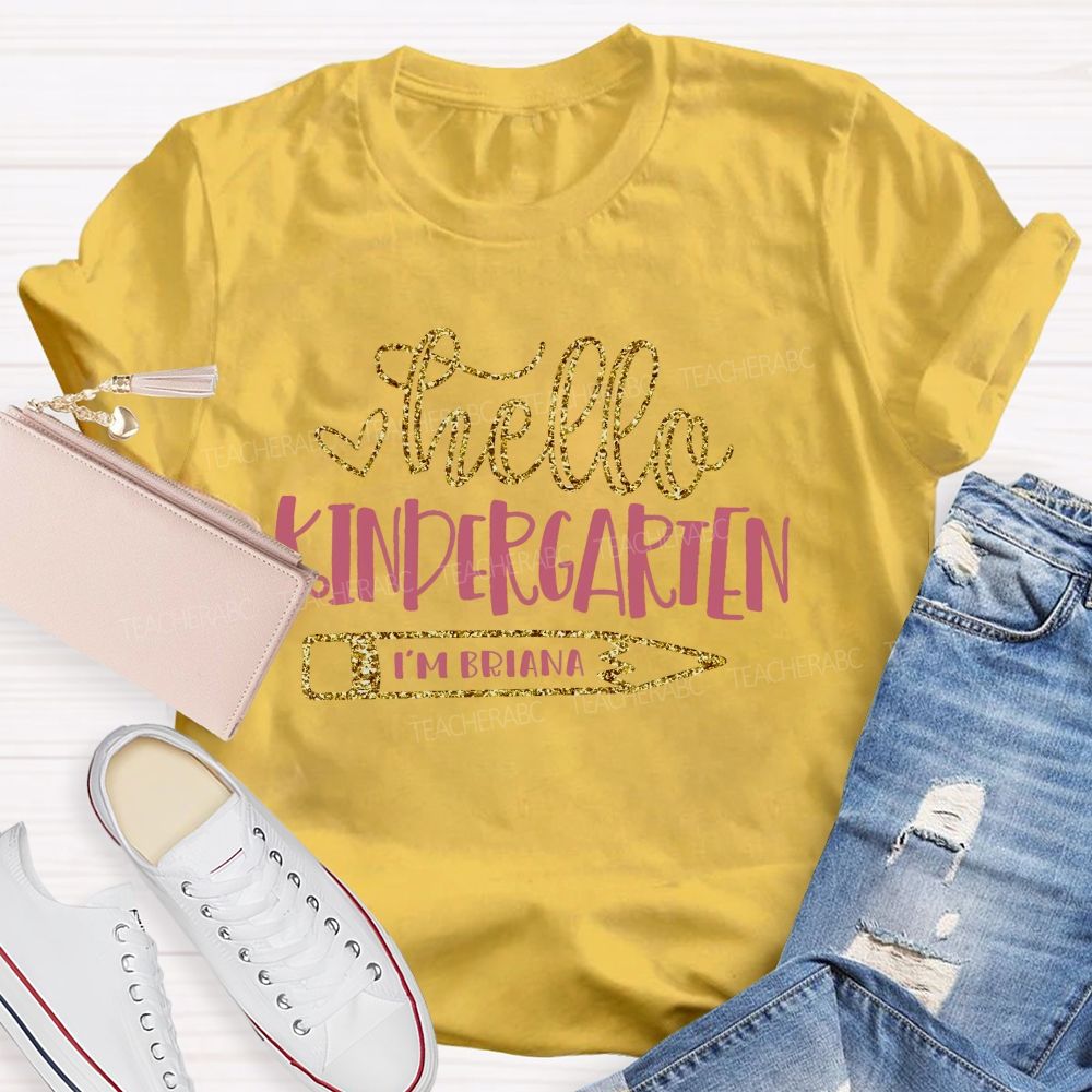 Personalized Name And Grade   Hello Kindergarten   Letters  Teacher T-shirt