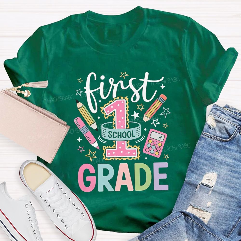 Personalized Grade First Grade Vibes Only Teacher T-shirt