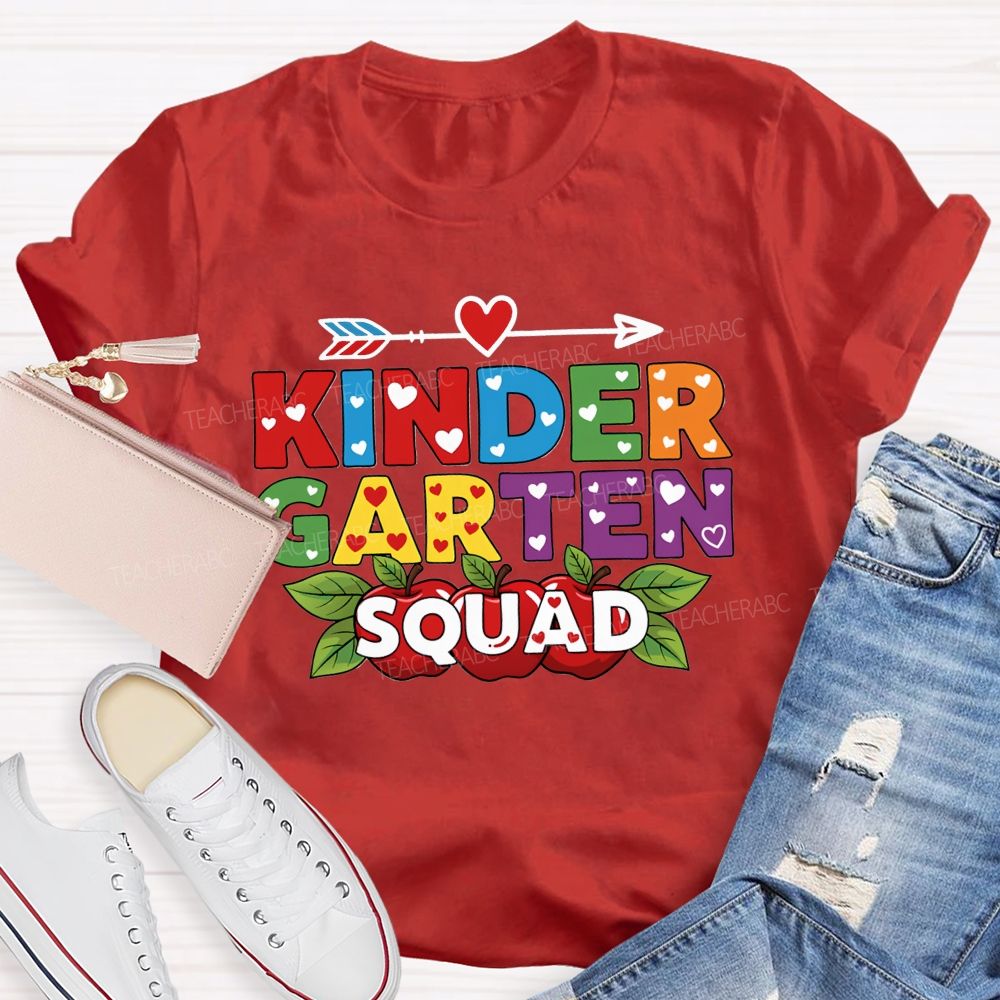 Personalized Grade Kindergarten Squad Ready Set Learn Teacher T-shirt