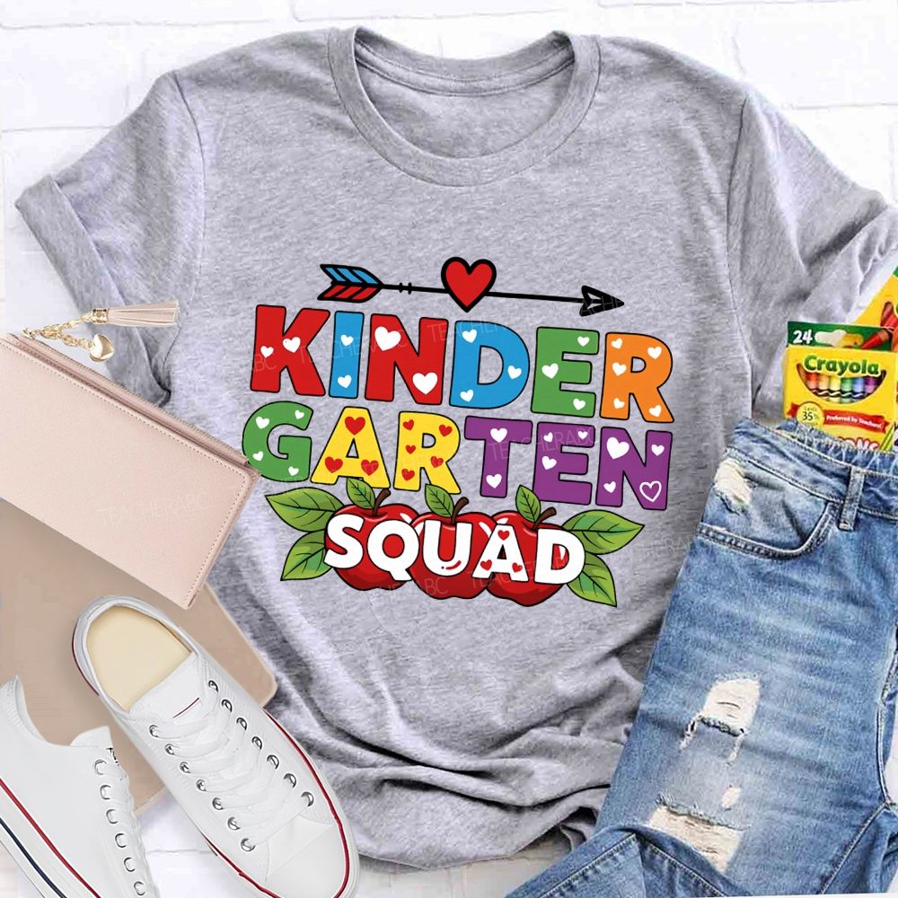 Personalized Grade Kindergarten Squad Ready Set Learn Teacher T-shirt