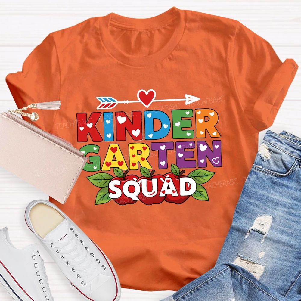 Personalized Grade Kindergarten Squad Ready Set Learn Teacher T-shirt
