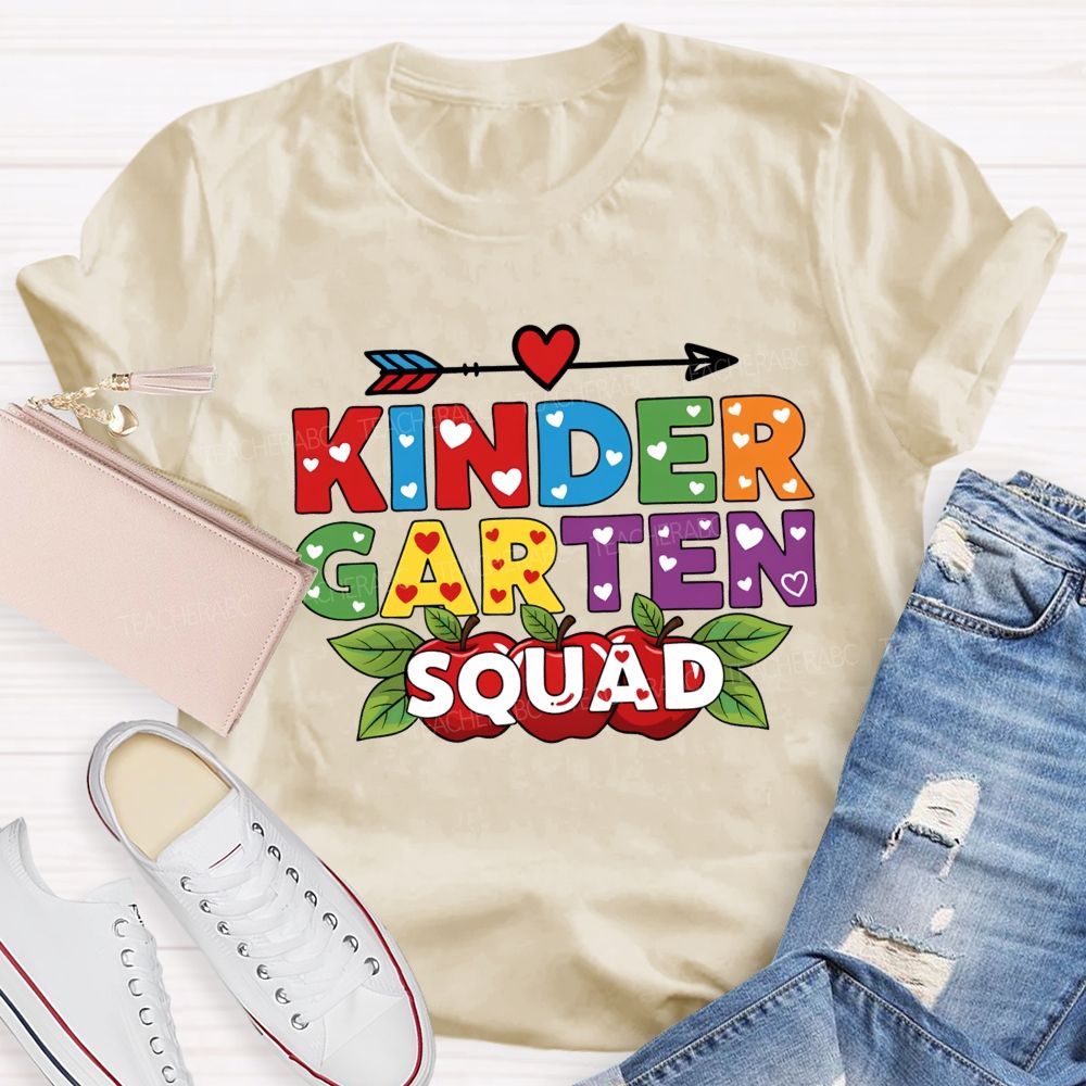 Personalized Grade Kindergarten Squad Ready Set Learn Teacher T-shirt