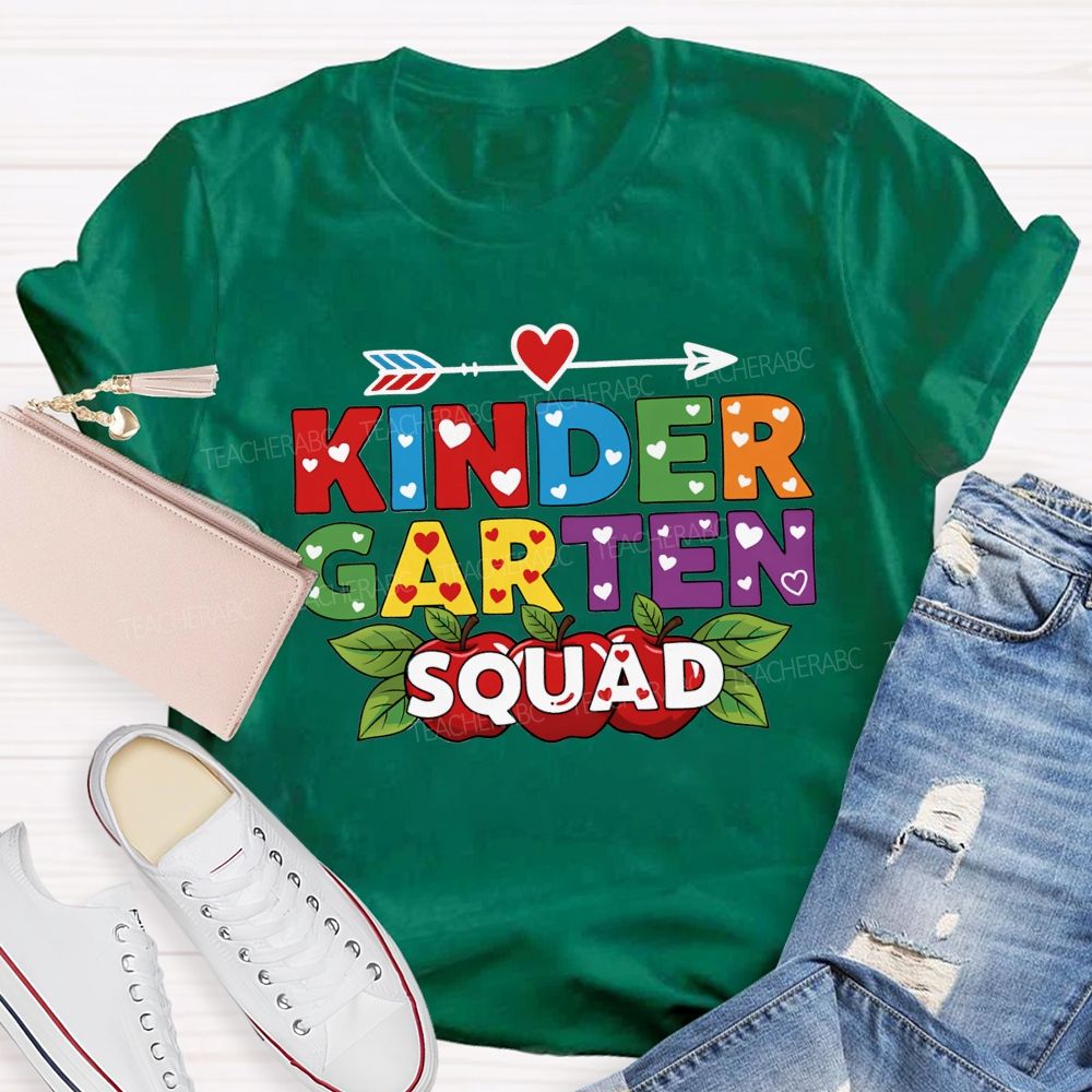 Personalized Grade Kindergarten Squad Ready Set Learn Teacher T-shirt