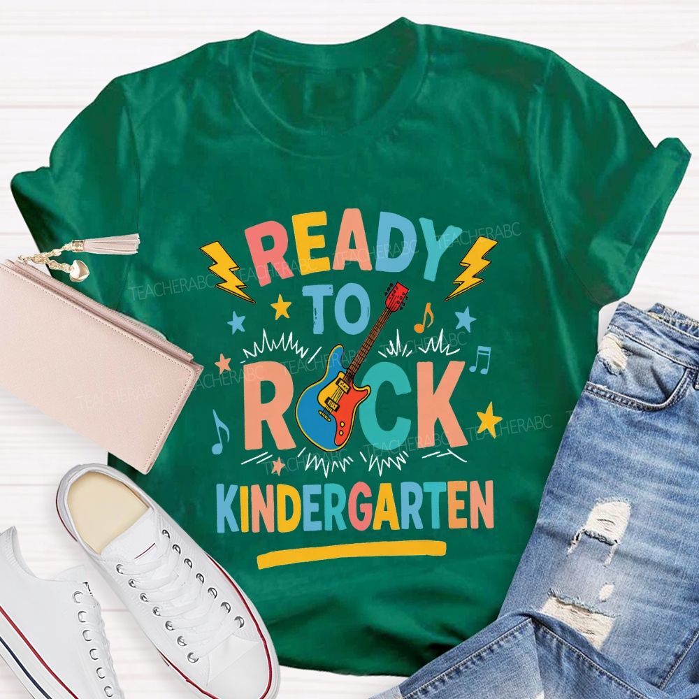 Personalized Grade Ready To Rock Kindergarten Teacher T-shirt